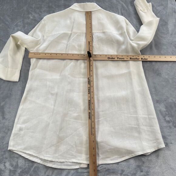 JM Collection Shirt Womens 10 White 100% Linen with Cotton Eyelet Trim Sequins - Picture 6 of 15